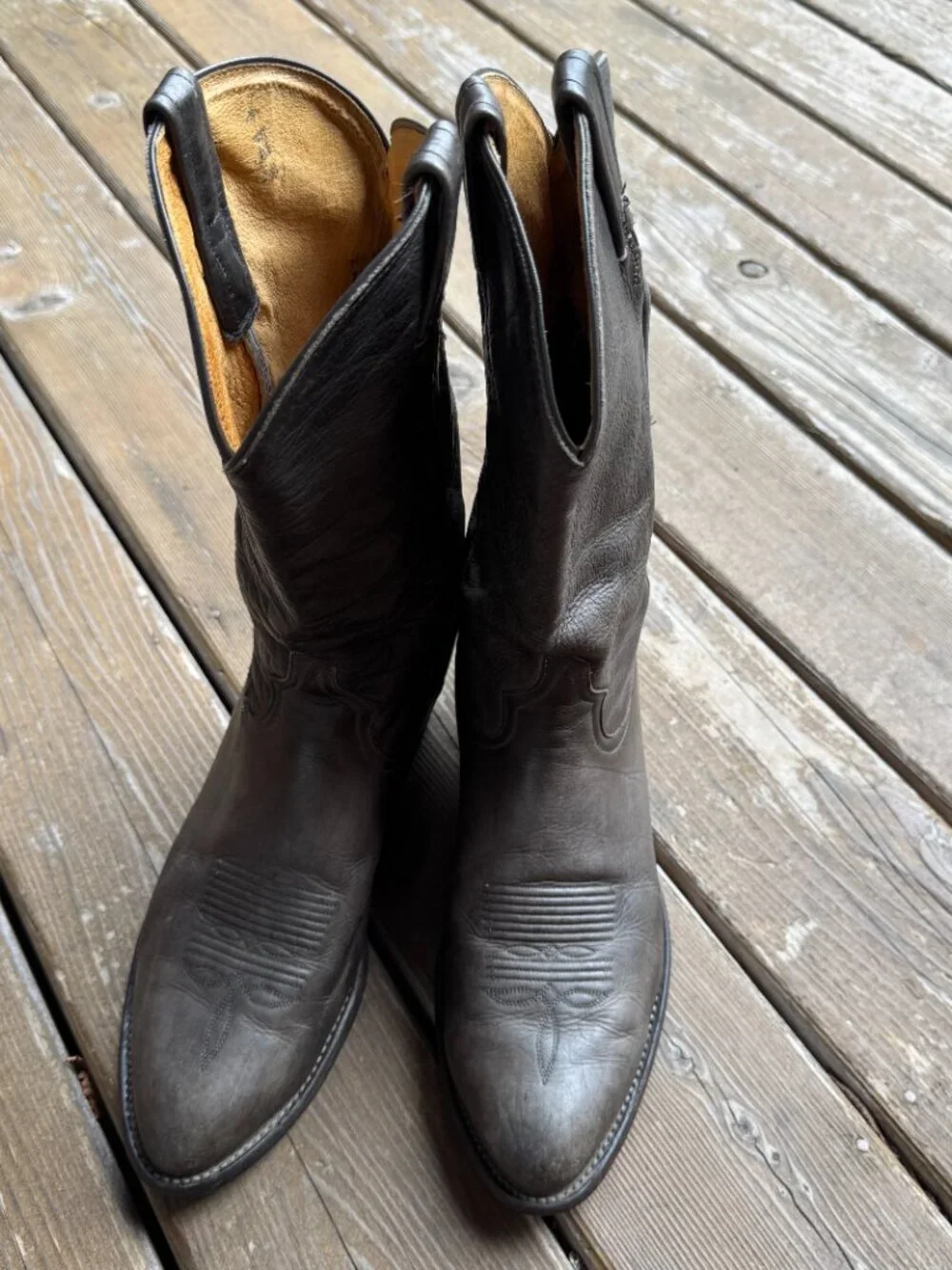 Tony Lama 11D Black Almond Toe Cowboy Western Boots Handcrafted USA Tony Lama Western Boots (CZ820) Black Leather Mid Calf Pull  main image 4